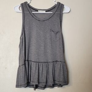 Lush Women's Black & White Striped Peplum Ruffle Tank Top Chest Pocket Shirt